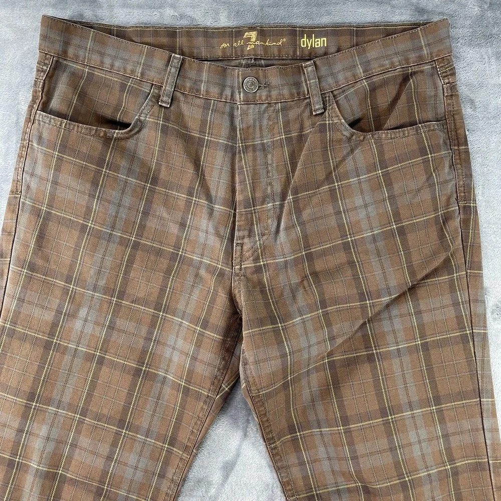 7 For All Mankind Mens 36x32 Dylan Straight Leg Jeans Plaid Denim Pants USA Made
